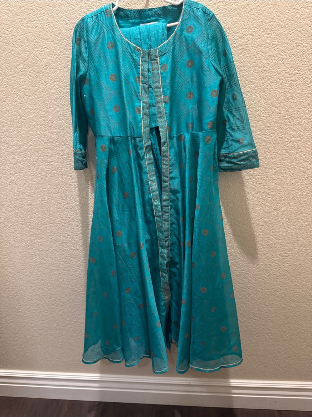 fabindia Teal Midi Dress with Gold Dot Motif